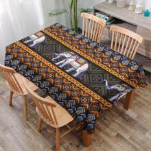1 Stück geometrische Blumen & Elefanten Bedruckte Tischdecke, moderne rechteckige/runde wasserfeste Polyester Tischdecke, Digital-Muster für Wohnzimmer, Outdoor-Essen, kleiner runder Tisch
