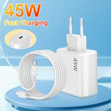 45W USB-C Charger Fast Charging Cable, Super Fast Charger With Type-C Charging Cable, Type-C Phone Power Adapter, Compatible With Galaxy S24/S23/S22/S21 Ultra/S21+/S20/Note20/S10/S9, Compatible With IPhone 17/16/15 Series Fast Charging - EU C Type Plug(220-240V) - View 2