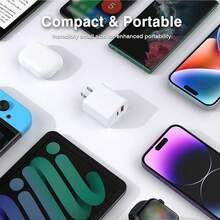 20W快速充电套装[USB A+C双口充电器+100厘米USB/Type C转Lightning数据线] 兼容 14/13/12/11 Pro Max Plus、耳机、平板电脑及其他苹果设备 - 美規A型插(110-127V) - 查看 8