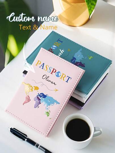 Porta-Passaporte de Couro PU com Fechamento Magnético Personalizado, Texto Gravado a Laser, Presente de Viagem, Capa de Passaporte, Presente de Viagem para Entes Queridos