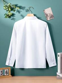 Chemise à manches longues en robe blanche officielle avec application pour pocket, style collégial classique pour adolescents, décontracté et pour soirée