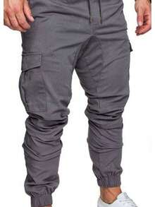 Men's Wide Leg Cargo Jeans And Twill Skate Pants Khaki 6 Pockets Drawstring Closure - Dark Grey - View 1