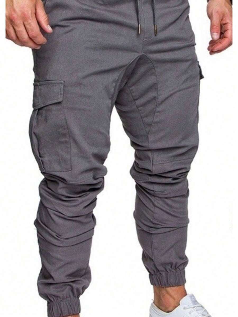 Men's Wide Leg Cargo Jeans And Twill Skate Pants Khaki 6 Pockets Drawstring Closure - Dark Grey - View 1