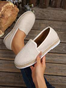 Damen Boho Niedlich Urlaub Runde Spitze Plateau Slip On Espadrilles Bootschuhe Flache Leinen Loafer, Komfortabel, Leicht, Lässig Schuhe