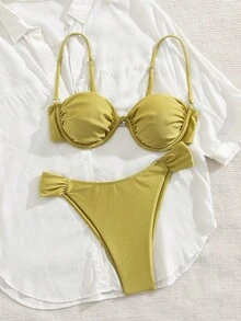 2 pezzi Bikini da donna elegante e sexy, con ferretto e schiena scoperta, in colore unito