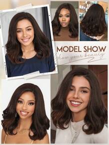 Ykai 蓬松波浪蕾丝部分假发 4x1 蕾丝侧戴式无胶假发 16 英寸全波浪合成假发 素色自然卷曲合成耐热编织全假发 适合女性日常使用