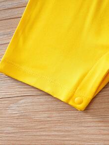 男婴卡通大象围兜二合一条纹短袖连体衣，夏季 - 黃色 - 查看 7