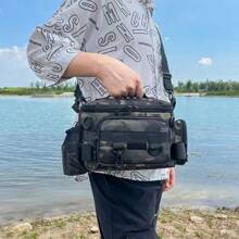 1 pieza Bolsa de pesca impermeable con múltiples compartimentos con patrones camuflaje y geométricos - Opciones de unicolor, cierre con cremallera, correa para el hombro. Ideal para almacenamiento de equipo de senderismo, camping y pesca al aire libre.