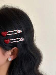 4pcs Women's Fashionable, Elegant, Sweet Elegant Heart & Polka Dot Hair Clips, Suitable For Daily Use, Home, School, Beach, Work Commute, Party, Holiday, Birthday, Back To School, New Year, Valentine's Day, Mother's Day, Wedding, Music Festival, Graduation