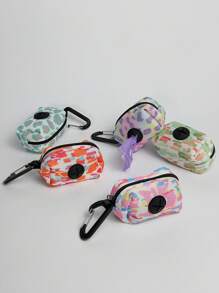 1pc Pet Walking Printed Trash Bag Dispenser, Fashion Dog Poop Clean-Up Bags, Leash Clip On Waste Bag Holder