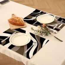 1pc/4pcs/6pcs Daily Decorative Placemat, Black And White Geometric Linen Placemats, Dirt-Resistant Mats, Suitable For Home, Dining Room And Restaurant, Tabletop Decor, Home Goods