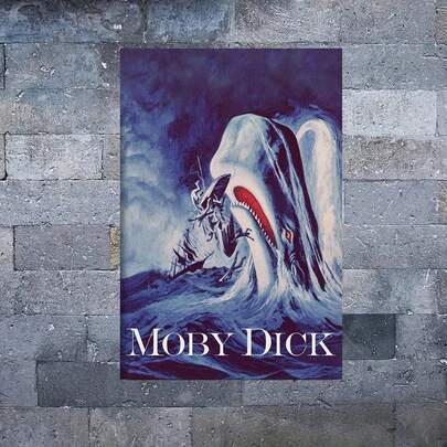 1 PC Unframed Moby Movie Poster Canvas Wall Art - Dramatic Scene With Whale And Boat, High Quality Canvas Print, Halloween, Christmas, Easter, Thanksgiving Interior Decoration, Artistic Style Classic, Film And TV Wall Art, Bold Contrast Print, 2D Flat, Perfect Room Decoration, Frameless