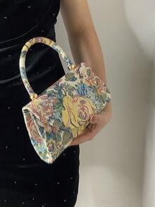 Túi xách thêu họa tiết hoa xuân/hè mới cho nữ, phong cách cổ điển, họa tiết hoa Trung Quốc, phù hợp với sườn xám, lý tưởng để sử dụng hàng ngày, tiệc tùng, tụ họp, đám cưới, nhẹ, mặt dây chuyền cổ điển đa năng, ví đeo tay thanh lịch cho nữ - Màu vàng - Xem 8