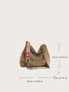 Yogodlns 极简针织单肩包、波西米亚风钩针手提包、复古蕾丝镂空钱包、女士休闲腋下斜挎包、时尚网眼钩针单肩包、休闲购物袋、大容量针织旅行钱包/手提包 - 卡其色 - 查看 9