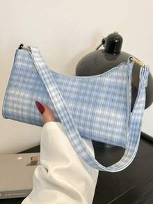 Minimalist Elegant Solid Color Stone Texture Shoulder Bag - Blue - View 1