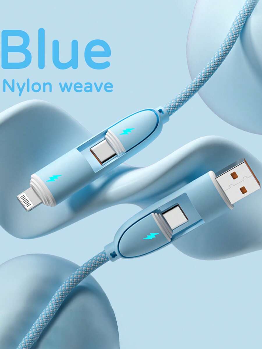 Durcord 1M/3.28FT/39.37 英寸 4 合 1 60W/100W（最大）/27W 尼龙编织闪电数据线和 3 合 2 60W+27W 快速充电线，兼容 17/16/15/14/13/12/Pro Max 所有 系列、Galaxy S25、Vivo，兼容三星、兼容小米、通用高效充电适配器、充电数据同步线 - 彩色 - 查看 1