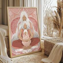 祖先疗愈 - 精美艺术版画，祖母，母亲，孩子，婴儿，世代相传，助产士，礼品插画海报，墙面装饰，灵性分娩，无框 - 彩色 - 查看 6