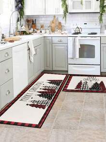 1 pieza Felpudo de Bienvenida de Navidad Alegre, Alfombra de Piso con Estampado a Cuadros de Árbol de Navidad y Alce, Antideslizante y Absorbente para Interior/Exterior, Decoraciones Navideñas 2024 para Decoración del Hogar, Baño, Cocina, Regalos de Navidad, Feliz Año Nuevo 2025, Decoraciones del Hogar para Festivales y Días Festivos - Multicolor - Ver 8