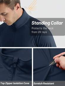 FASBUCO Men's Long Sleeve Athletic Shirts 1/4 Pullover Zip Sun Protection Rash Guard UPF 50+ Outdoor Running T-Shirts - Navy Blue - View 4
