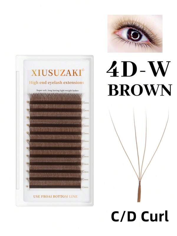 XIUSUZAKI 12 Rows C/D Curl Brown 4D W-Shaped Eyelashes Extensions High Quality Individual Lashes Automatic Flowering Premade Fans Fake Eyelashes