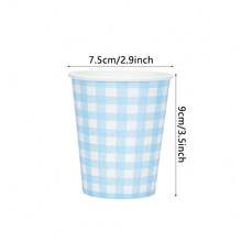 Juego de 10 piezas/20 piezas/50 piezas Vasos de papel desechables a cuadros azules para fiestas en estilo , vasos de papel a cuadros azules para bebidas calientes y frías para decoración de boda, cumpleaños, picnic y fiestas - Azul - Ver 2