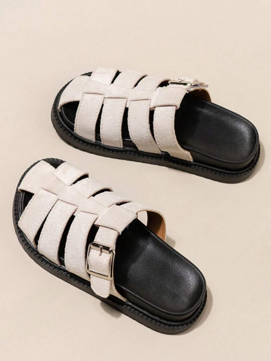 Woven Slip-On Mule Sandals For Girl, New Flat Flip Flop Roman Slippers For Summer