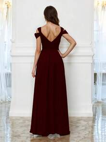 Vestido Largo Elegante Tirantes Dobles con Abertura Lateral y Escote en V y Cruzado - Rojo violeta - Ver 3