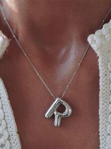 1 件不锈钢和铜粗字母气球泡泡首字母吊坠项链，适合女士，手工制作，表面有轻微痕迹，适合非完美主义者