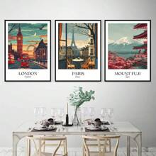 1 Stück/3 Stück Wandkunst Poster Vintage Nordisch Retro Urlaubs Reise Stadt Paris London Tokio Landschaft Poster Wandkunst Leinwand Malerei Heim Dekoration Reise Geschenke ohne Rahmen/mit Rahmen Leinwandkunst