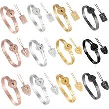 1 طقم قلب قفل وسلسلة مفتاح قلادة وسوار، مناسب للارتداء اليومي - سوار مربع - مشاهدة 1