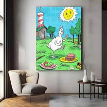 Charming Art Of Green Eggs And Ham On A Rain-Kissed Lawn Under A Warm Sun For Vibrant Wall Decoration - colorful - View 5