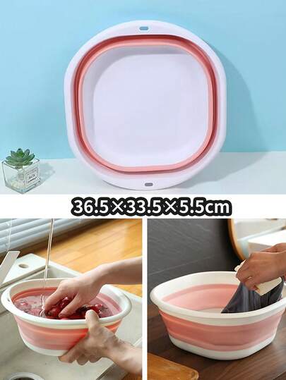 1pc Portable Foldable Silicone Basin, Suitable For Face Washing, Vegetable Cleaning, Foot Soaking, Multifunctional Plastic Bowl For Student Dorm, Bathroom, Home Cleaning And Personal Care