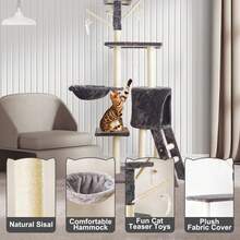 Cat Tree Cat Climbing Frame, 5-Storey Large Cat Tower With Perch Hammock Cat Scratching Post, Wooden Cat Frame, Indoor Play Furniture - Beige - View 7