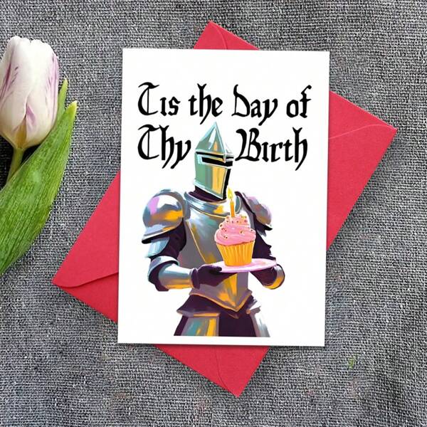 Es ist dein Geburtstag, mittelalterliche Ritter Geburtstagstorte Karte, Renaissance Geburtstagskarte, Geburtstagsparty Karte, witzige Karte, süße Karte