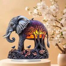 1 Bohemian Style Elephant Statue Acrylic Ornament, Fun Sunset Forest Design Suitable For Home Decoration, Office Dormitory Or Daily Desktop Decoration Mood Ornament For Cafe, Multifunctional Bohemian Style Decorative Sculpture, Suitable For Holiday Gifts For Family And Friends Gifts New Year's Gifts Valentine's Day Gifts Etc.