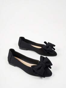 Women's Flat Ballet Flats With Bow Decor, Elegant And Comfortable For Work And Casual Wear, Pointed Toe Slip-On Shoes