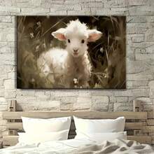 1pc Vintage Easter Lamb And Wildflower Field Canvas Art , Ideal For Home Or Office Decor, Wall Hanging, Perfect Gift For Bedroom, Cafe, Or School, No Frame