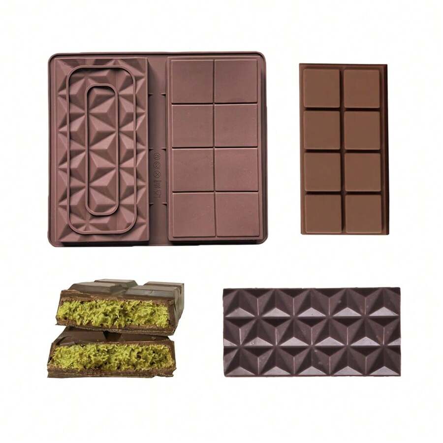 1pc 2 Designs Rectangle, Triangle And Square Silicone Chocolate Bar Mold, Dubai Chocolate Bar, Nuts Chocolate Bar, Cookies, Cake, Baking Tool