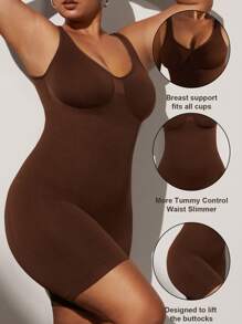 1 pieza Mono sin costuras con escultura de cintura para mujer talla grande, con soporte invisible para levantar y controlar el abdomen, para verano