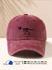 1 Pc Retro Line Dinosaur Print Washed Summer Sun Hat, Vintage Hipster Snapback Cap, Adjustable Brim Sun Protection Hat For Men And Women - Washed Cap - View 4