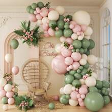 96pcs Pink & Green Balloon Arch Garland Set, With Light Green & Pastel Pink & Ivory Balloons, Suitable For Birthday, Bridal Shower, Party, Boho Baby Shower Decoration