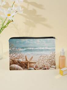 1 Stück Kosmetiktasche mit Reißverschluss und Strandmotiv, Kulturbeutel Organizer für Frauen, Geschenk für Freunde & Lehrer