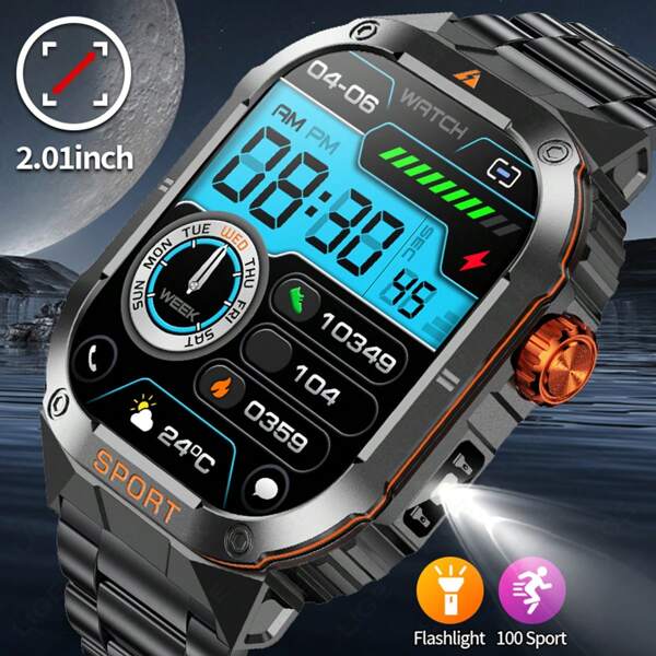 LIGE LIGE Multi-Function Smartwatch, 2.01-Inch HD Screen, 100+ Sports Mode, LED Flashlight, Wireless Call, Alarm Clock, Super Large Capacity Battery, Information, Phone Reminder, Sports Tracking, The Best Gift For Fitness Enthusiasts