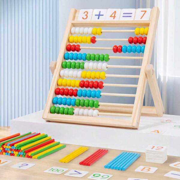 Wooden Calculation Rack Math Learning Toy, 10-Row Wooden Frame Abacus Multi-Color Beads, Enlightenment Intelligence Development Early Teaching Aids For Kid Birthday, Halloween, Christmas Gift