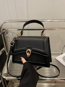 Bolso de mano elegante de unicolor, cartera con solapa de estilo retro para mujeres, bolso bandolera con asa superior de PU