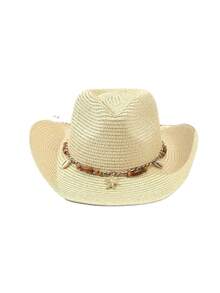 1 pieza Sombrero de paja de moda para hombres y mujeres, sombrero de protección solar para exteriores y playa, sombrero de vaquero de estilo inglés de primavera/verano con ala ancha, sombrero de playa para dar sombra con decoración de estrella de mar, sombrero de Panamá plegable, regalo para exterior adecuado para uso diario