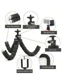 1 个迷你柔性海绵章鱼三脚架，适用于手机智能手机三脚架，直播摄影海绵三脚架手机通用，章鱼支架章鱼户外自拍工具，随时随地解放双手，旅行好帮手（夹子款式随机）旅行必需品旅行配件假期暑假返校