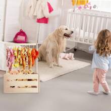 25 X 17 X 12 Wooden Pet Wardrobe Closet With Hanging Rods Dog/ Clothes And Toys - Spacious Storage Organizer