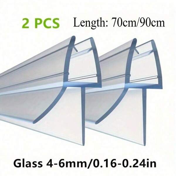 Pacote com 2 vedações extra longas para portas de chuveiro (70/90 cm), encaixe universal para vidros de 4 a 6 mm, cobertura de vãos de 17 a 23 mm, entregues em caixa, proteção contra respingos à prova de vazamentos e fácil instalação. Volta às aulas