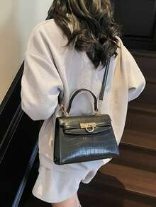 Bolso de mano elegante negro de mujer con correa de metal premium, bolso de moda y elegante - Negro - Ver 2